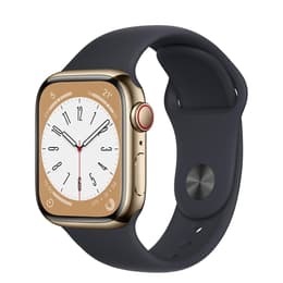 Apple Watch Series 7 (2021) GPS + mobilná sieť 45 mm - Nerezová Zlatá - Sport band Čierna