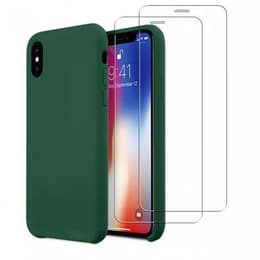 Obal iPhone X/XS a 2 ochranna obrazovky - Silikón - Zelená