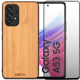 Obal Galaxy A53 a ochranný displej - Drevo - Čierna