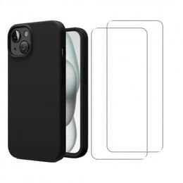 Obal iPhone 15 a 2 ochranna obrazovky - Silikón - Čierna