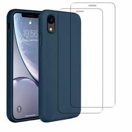 Obal iPhone XR a 2 ochranna obrazovky - Silikón - Modrá