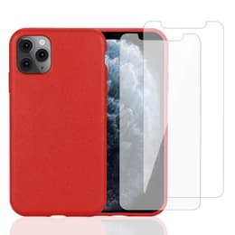 Obal iPhone 11 Pro a 2 ochranna obrazovky - Prírodný materiál - Červená