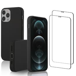 Obal iPhone 12/iPhone 12 Pro a 2 ochranna obrazovky - Silikón - Čierna