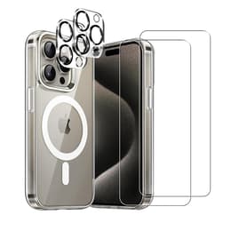 Obal iPhone 15 Pro a 2 ochranna obrazovky - TPU - Priehľadná