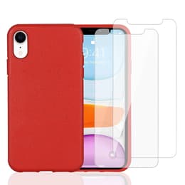 Obal iPhone XR a 2 ochranna obrazovky - Prírodný materiál - Červená