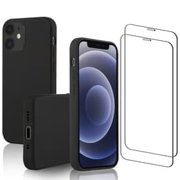 Obal iPhone 12 mini a 2 ochranna obrazovky - Silikón - Čierna