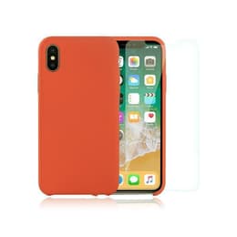 Obal iPhone X/XS a 2 ochranna obrazovky - Silikón - Oranžová