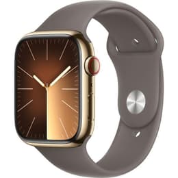 Apple Watch Series 9 (2023) GPS + mobilná sieť 45 mm - Nerezová Zlatá - Sport band Hnedá