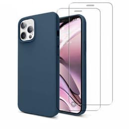 Obal iPhone 12/iPhone 12 Pro a 2 ochranna obrazovky - Silikón - Námornícka modrá