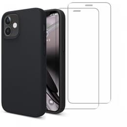 Obal iPhone 12 Mini a 2 ochranna obrazovky - Silikón - Čierna