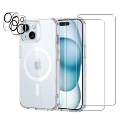Obal iPhone 15 a 2 ochranna obrazovky - TPU - Priehľadná