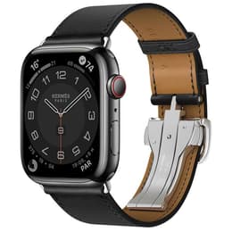 Apple Watch (Series 7) 2021 GPS 45mm - Nerezová Vesmírna šedá - Leather Link Čierna
