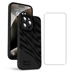 Back Market Obal iPhone 15 Pro Max a ochranný displej - 100% biologicky rozložiteľné - Čierny - Vlnkový Vzor