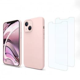 Obal iPhone 13 a 2 ochranna obrazovky - Silikón - Ružová