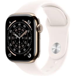 Apple Watch Series 11 (2025) GPS + mobilná sieť 46 mm - Titánová Zlatá - Sport band Biela