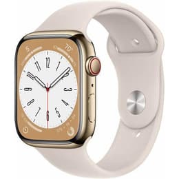 Apple Watch Series 8 (2022) GPS + mobilná sieť 45 mm - Nerezová Zlatá - Sport band Biela