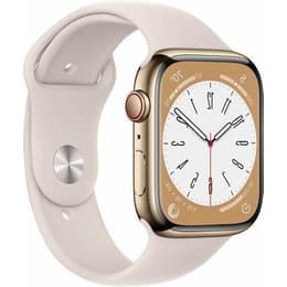 Apple Watch Series 8 (2022) GPS + mobilná sieť 45 mm - Nerezová Zlatá - Sport band Biela