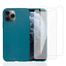 Obal iPhone 11 Pro a 2 ochranna obrazovky - Prírodný materiál - Modrá