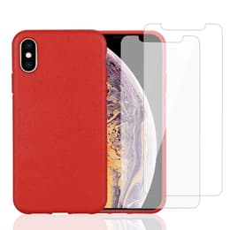 Obal iPhone X/iPhone XS a 2 ochranna obrazovky - Prírodný materiál - Červená