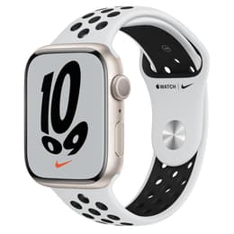 Apple Watch (Series 7) 2021 GPS + mobilná sieť 45mm - Hliníková Starlight - Nike Sport band Biela/Čierna