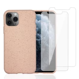 Obal iPhone 11 Pro a 2 ochranna obrazovky - Prírodný materiál - Ružová