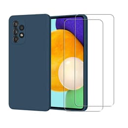 Obal Galaxy A52 a 2 ochranna obrazovky - Silikón - Modrá