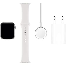 Apple Watch Series 5 (2019) GPS + mobilná sieť 44 mm - Nerezová Strieborná - Sport band Biela