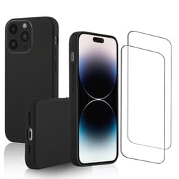 Obal iPhone 14 Pro Max a 2 ochranna obrazovky - Silikón - Čierna