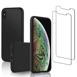 Obal iPhone XS Max a 2 ochranna obrazovky - Silikón - Čierna