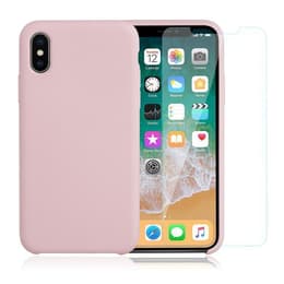 Obal iPhone X/XS a 2 ochranna obrazovky - Silikón - Ružová