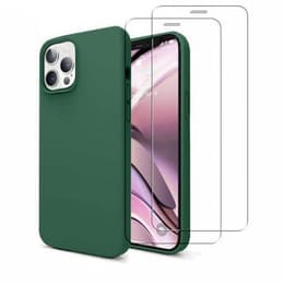 Obal iPhone 12/iPhone 12 Pro a 2 ochranna obrazovky - Silikón - Zelená